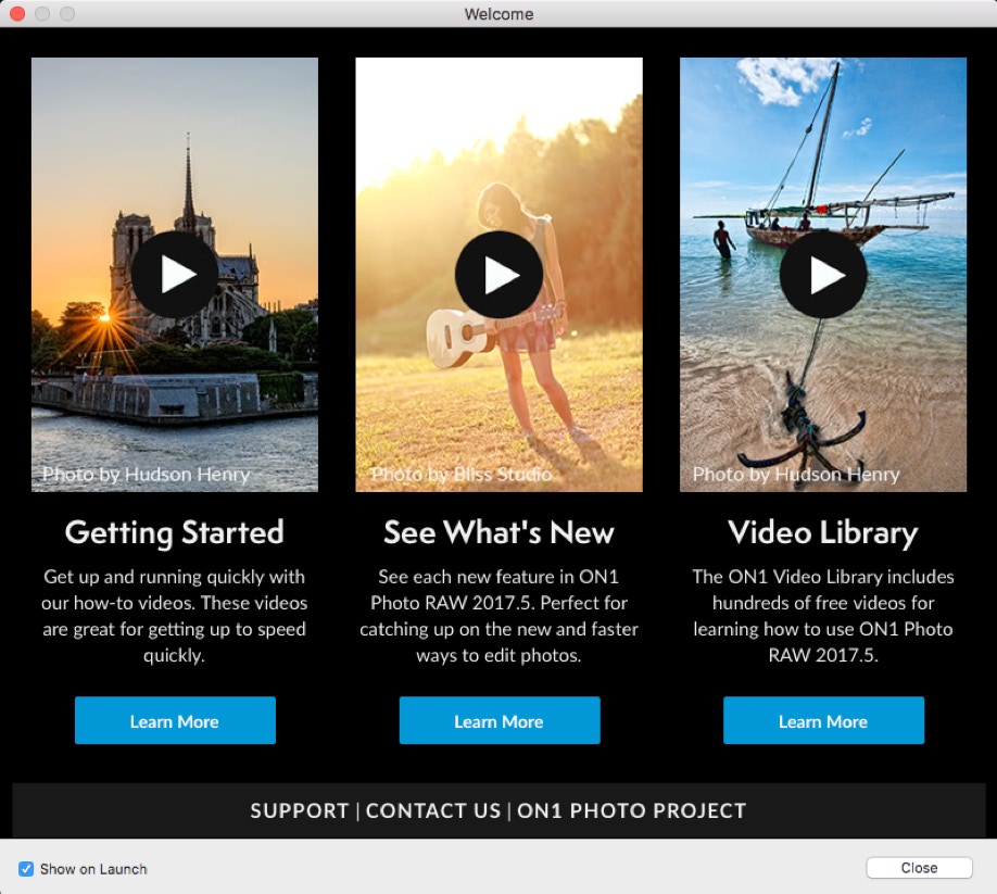ON1 Photo RAW 2019.6 welcome screen