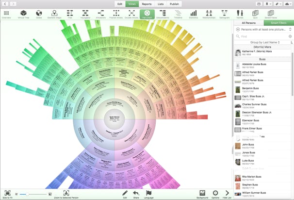 Screenshot of Synium's MacFamilyTree as part of the review with MobileFamilyTree