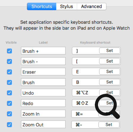 Astropad screenshot showing keyboard shortcuts