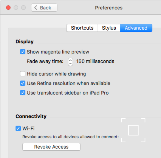 Astropad screenshot showing preferences