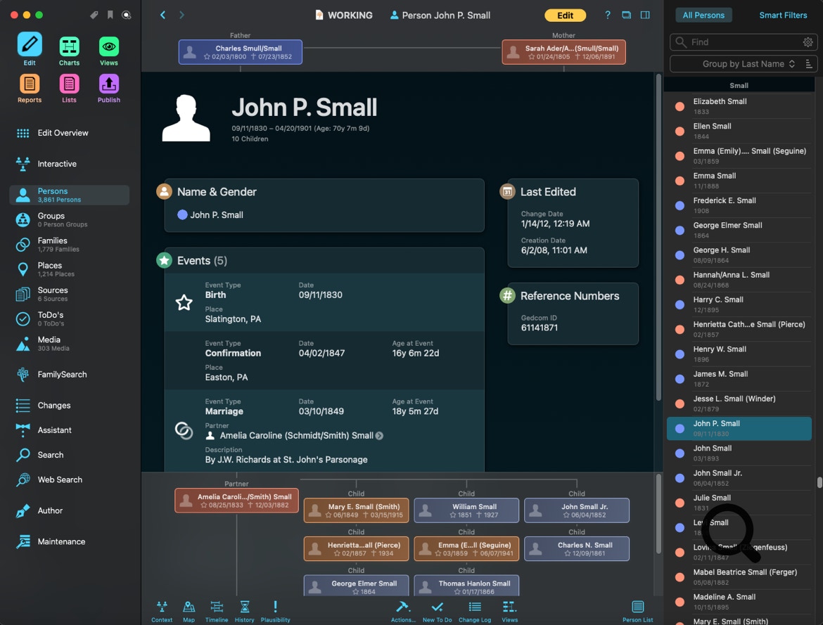 Synium MacFamilyTree Person view