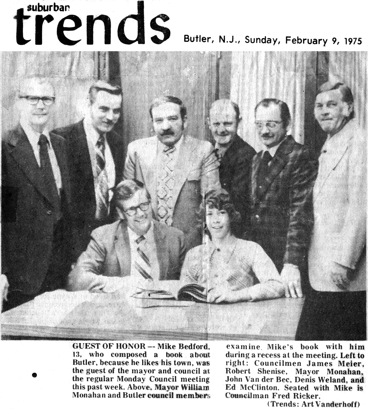 Photographer Mike Bedford meeting the Butler NJ mayor and council, 1975