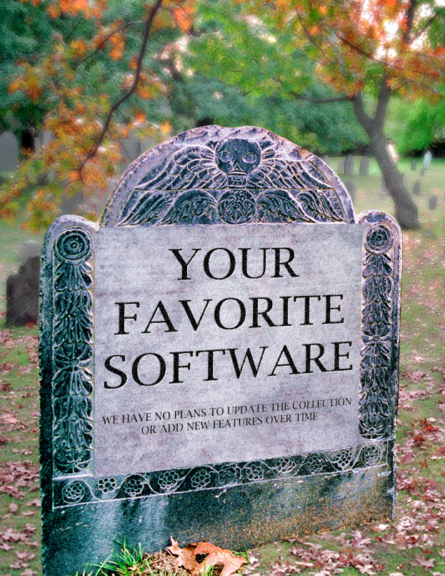 Tombstone representing abandoned software