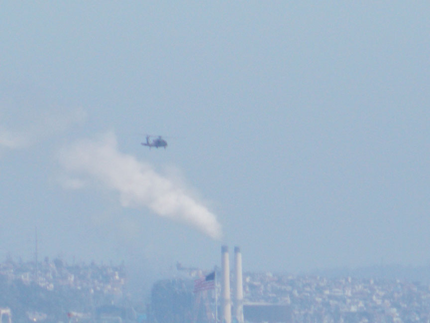 helicopter over power plant