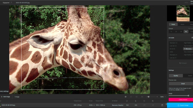 Screenshot of Topaz Gigapixel AI